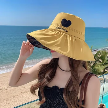 Poletje korejska različica UV črna lepila za zaščito pred soncem klobuk ljubezni, ribič klobuk odporne big roba bazena klobuk majhen obraz, ki zajema umivalnike klobuk