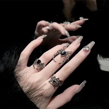 Gothic Punk Nezakonitih Pajčevin Cirkon Odpiranje Obroč Ženske Black Crystal Temno Živali Obroči Hip Hop Modo Stranka Prst Nakit
