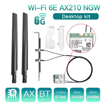 WiFi 6E Intel AX210 M. 2 Sim Namizni Komplet 3000Mbps 2.4 G/5 G/6Ghz Bluetooth 5.3 802.11 AX Brezžični Omrežni vmesnik Antene Windows10