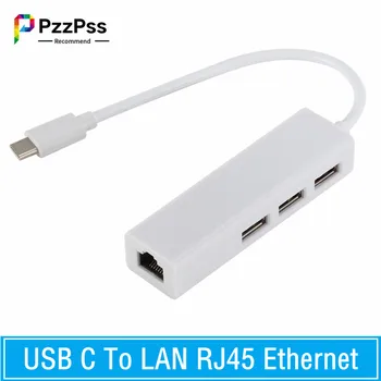 USB 3.1 HUB TIP C na Ethernet Omrežje LAN 100 mb / s RJ45 USB-C S 3 Vrati USB HUB Razdelilnik Za MacBook Pro Prenosni računalnik