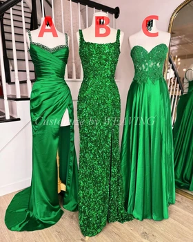Dolgo Zeleno Prom Obleke Naguban Sequins Čipke, Dolžina Tal Savdska Arabski Ženske Večerne Formalno Stranko Obleko