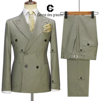 Cenne Des Graoom Novo Vintage Obleke za Moške Houndstooth Vzorec Dvojno Zapenjanje 6 Gumb Jakno in Hlače 2 Kos iz Klasične