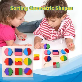 Montessori Lesene Puzzle Geometrijske Oblike Sortiranje Opeke Math Igre Predšolskih Otrok Za Učenje Izobraževalne Igrače Za Baby Toddler
