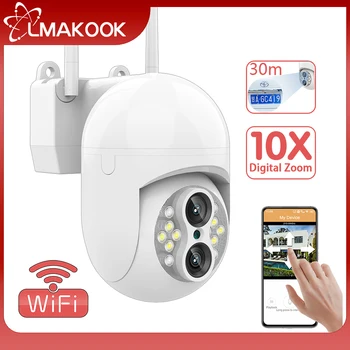 LMAKOOK 4MP Dual-Objektiv WiFi Nadzor na Prostem, Vodotesen Fotoaparat 10X Digitalni Zoom Varnosti CCTV Kamere Barvno Night Vision