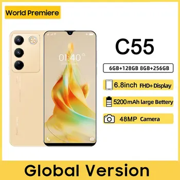 Globalna različica C55 original 2023 mobilni telefon pametni mobilni telefon android13 6.8 palčni 8GB+256GB celular gaming telefon