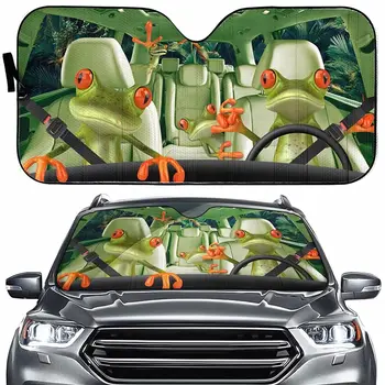 Žaba Vožnje Auto Vetrobransko steklo Sun ShadeFunny Živali Osebno Zložljive sončnega Zaščitnik Dežnik za Avto, Tovornjak SUV, da