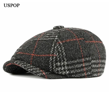 USPOP Moške kape Pozimi berets kariran volne baretka pokrivalo moški letnik ščitnik kape debel klobuk vojne