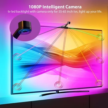 RGBIC Wi-Fi, TV LED Osvetlitev Z 1080P Kamera Sinhronizacijo Na Zaslonu Za 55-65 Palčni TV/PC Združljive Z Alexa & Google