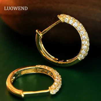 LUOWEND 18K Rumeno ali Belo Zlato Uhani Pravi Naravni Diamant Hoop Uhani Luksuzni Minimalno Slog Bojevanja Nakit za Ženske