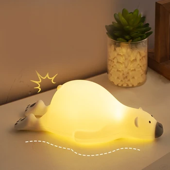 Silikonski Leni Medved LED Nočna Lučka Srčkan Živali, Otroci, Nočna Svetilka na Dotik za Nadzor USB za Polnjenje Svetilke Za Otrok Otroka Darilo