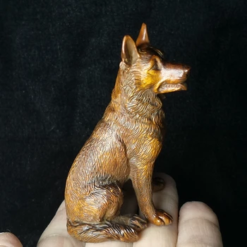 H 8 CM Kitajski lesa Šimšir Ročno Izrezljane Živali volk psa Slika, Kip namizno Dekoracijo darilo Zbirka