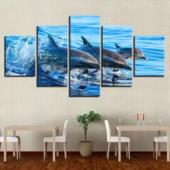 Delfini Družino Ocean Živali 5 Plošči Platno Sliko Natisniti Wall Art Platno Stensko Slikarstvo Dekor za dnevno Sobo Plakat Ni Uokvirjena