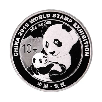 2019 Kitajska Svetovna Filatelistična Razstava, 30 g Ag.999 Srebro Panda Spominski Kovanec/plemenitih kovin, 10 Juanov UNC