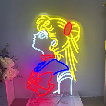 Anime Dekleta Led Neon Luči Po Meri Srčkan Znak Notranje Stenske Luči Dekor Doma Otroci Spalnica Nočna Lučka Za Rojstni Dan Darila Svate