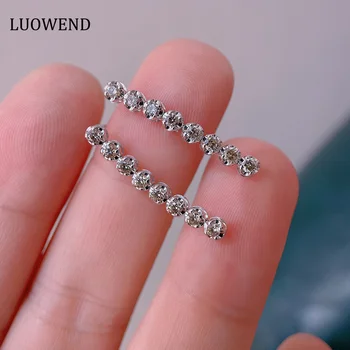 LUOWEND 18K Belim Zlatom Uhani Pravi Naravni Diamanti 0.60 karat Spusti Uhani Sijoče Minimalno Slog Bojevanja Nakit za Ženske