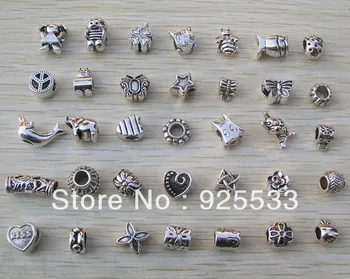 Brezplačna dostava 180pcs/veliko 36 stilov mešani big hole starinsko kovinsko kroglice fit Evropske zapestnica nakit DIY