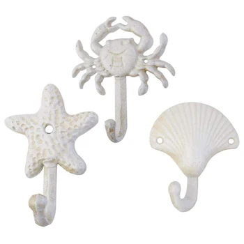 Sklop 3 Zvezda Seashell Rakovice Litega Železa Dekorativne Stenske Kljuke Coats Predpasniki Brisače Kljuke Plaži Ocean Temo Kovinski Trnkov