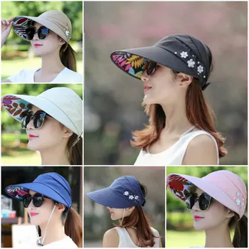 1pc modni širok robna plaži klobuk UV zaščito žensk Sonce Klobuki ženski kape za poletje pearl packable sončnega klobuk z velikimi glavami