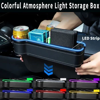 Barvita LED Dual Polnjenje prek kabla USB Avtomobilski Sedež Crevice Škatla za Shranjevanje Sedež Vrzel Režejo Žep Vrečko za pobiranje Trave Organizator Pokala Kartico Telefona Ključa Imetnika