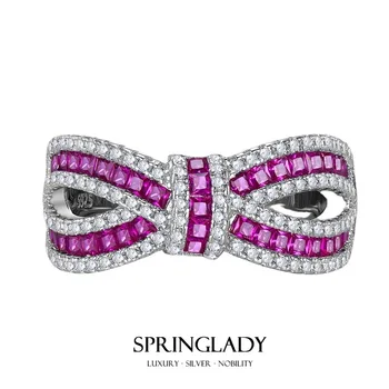 SpringLady Luksuzni 925 Sterling Srebro Ruby Visoko Vsebnostjo Ogljika Diamond Gemstone Svate Loki Obroč Za Ženske Fine Nakit Darilo