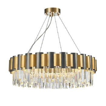 Novi kristalni lestenec krog zlato + črna dekorativna luč ustvarjalne luksuzni domov razsvetljavo LED lestenec