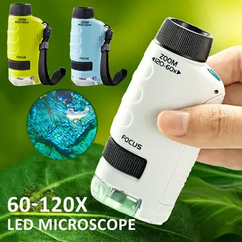 60-120x Otrok Znanost Eksperiment Žep Mikroskopom Igrača Izobraževalne Mini Ročni Mikroskop s Svetlobo Otroci Igrače Darilo