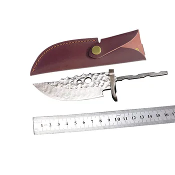 Dropship Tri Luknje 8 Kroma Sendvič Damask Jekla Material Oster Nož Naravnost Prazne Fiksno Rezilo Orodje Deli z varovalnimi