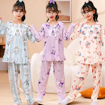 Anime Sanrio Pozdravljeni KittyY2K Dolgimi rokavi otroške Pižame Cinnamoroll Moja Melodija Moda Dekleta Reverzibilna Nosljivi Homewear Set