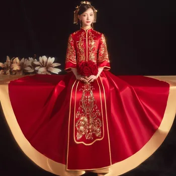 Oversize 9XL Kitajski Slog Nevesta Poročno Obleko Lepe Bleščica Vezenje Cheongsam Zveze Obleko Orientalski Letnik Qipao