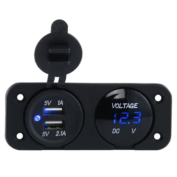 12V-24V Dvojno USB Avto Polnilec Power Adapter Vtičnice + LED Digitalni Voltmeter za motorno kolo, Čoln na Prikolici