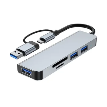 5 Vrata 2-V-1 USB 3.0 HUB Tip-C Adapter USB3.0+USB2.0+SD+TF Multi-Port USB Razdelilnik Expander za PC Računalnik